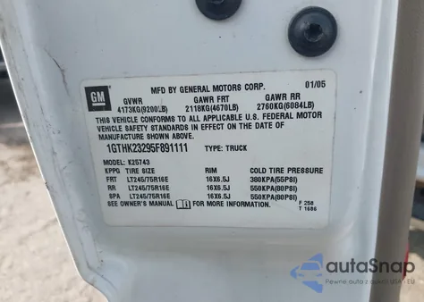 2005 GMC Sierra 2500Hd Slt из США, поврежденный, VIN 1GTHK23295F891111